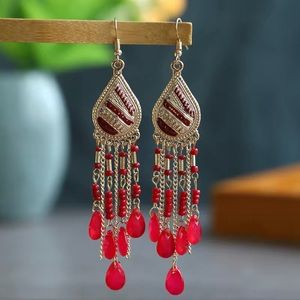 Vintage Boho Teardrop Tassel Beaded Drop Earrings